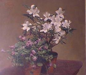 Henri Fantin-Latour Violetas y Azaleas oil painting image